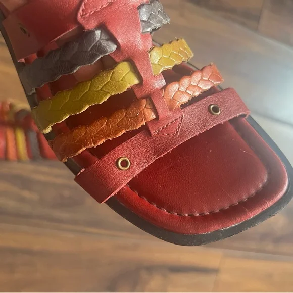 Boho Braided Leather Sandals | Multicolor Strap Summer Sandals | Size 8 - Picture 4 of 6